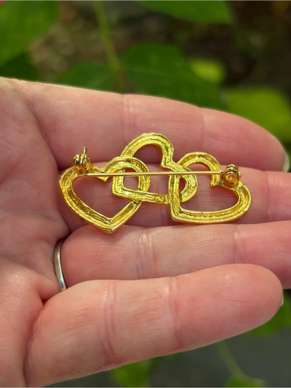 Gold-Tone Triple Heart Brooch - Elegant Women's Jewelry